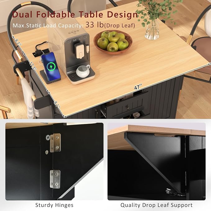 Large Kitchen Island Cart with 2 Drop Leaf, Mobile Dining Table with Storage - Image 8