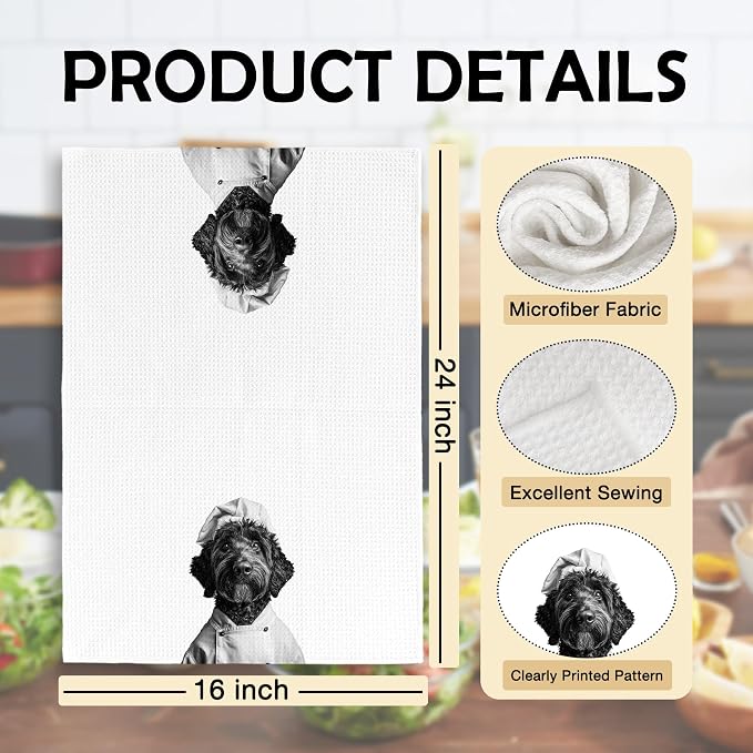 Funny Chef Black Goldendoodle Kitchen Towels Set of 2, Dog Mom Lovers Owner - Image 6