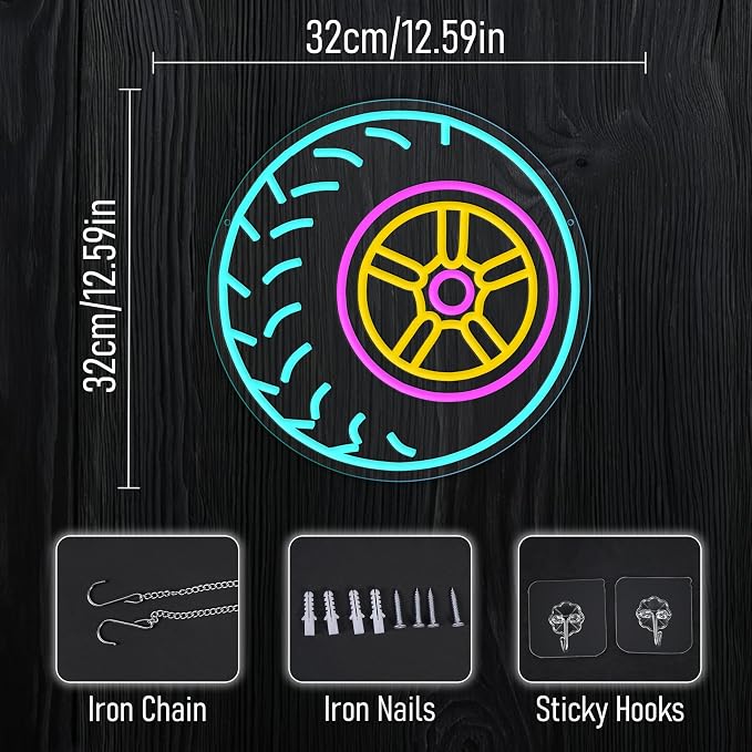 Automobile Tire Neon Sign USB Powered Wheel Neon Light Garage Tire Light Up Sign - Image 2