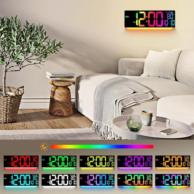 16.5" Large Digital Wall Clock: 11 RGB Color LED Display - Image 2