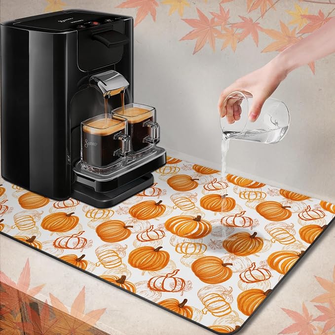 Arttown Coffee Mat for Countertops, Whimsical Pumpkin Doodles Shadows Autumn - Image 2