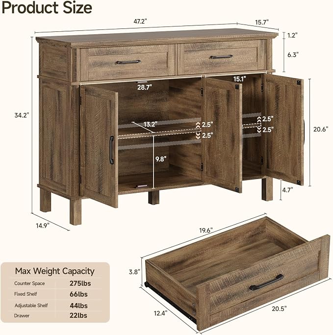 48 Inch Sideboard Buffet Cabinet - Image 2