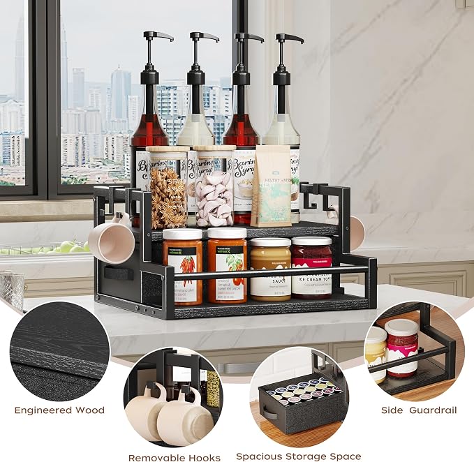 Homeiju Coffee Syrup Organizer Rack, 2-Tier Bottle Coffee Bar Accessories - Image 7