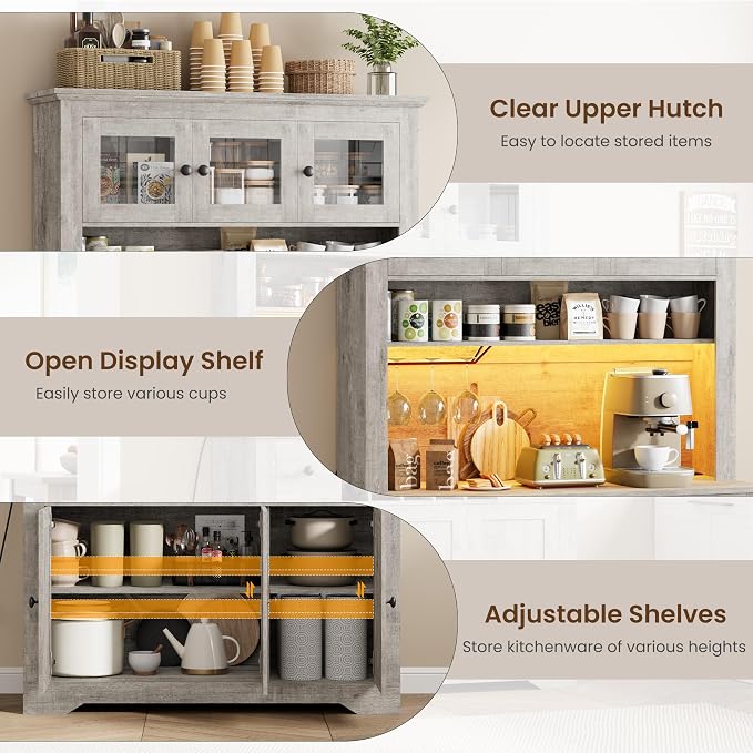 68.7 " Pantry Cabinet with LED Light and Charging Station, Kitchen Pantry - Image 3