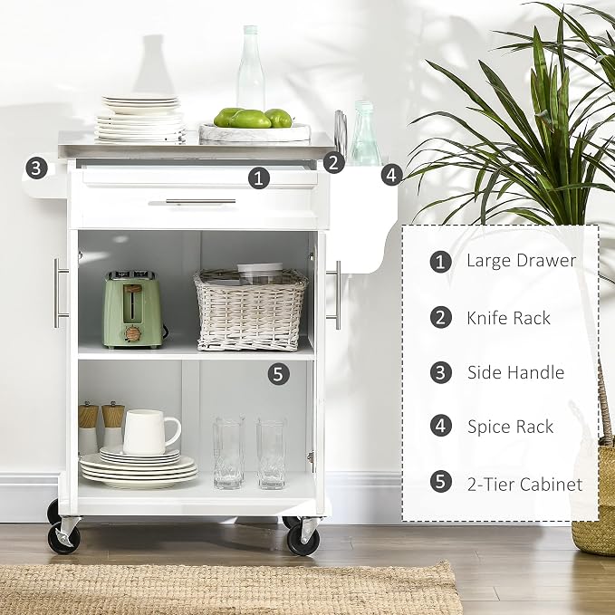 HOMCOM Kitchen Island on Wheels, Rolling Kitchen Cart - Image 3