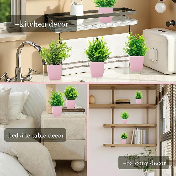 GREENTIME 4 Pack Fake Plants in Pink Pot Mini Artificial Eucalyptus Potted - Image 5