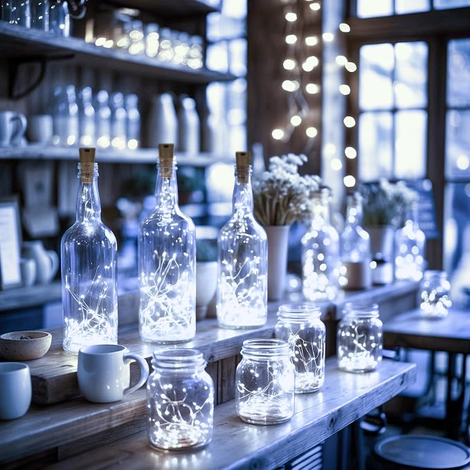 10 Pack Bottle Lights with Cork, 20 LED 7ft Cool White Copper Wire String Lights - Image 6