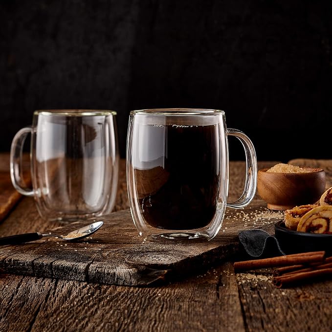 Safdie & Co. 2 PCS Set Insulated, Cappuccino Cups, Glass Coffee Mug, Transparent by Unknown