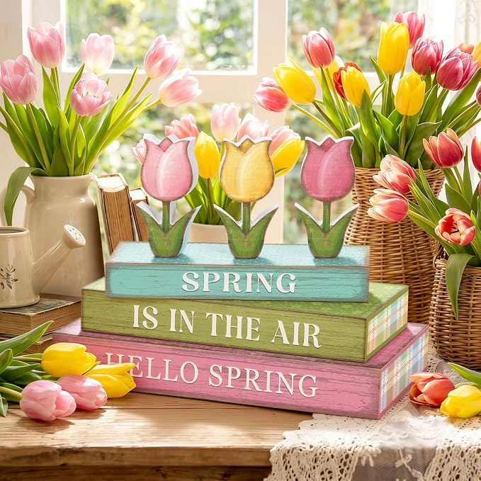 Amyhill 6 Pcs Spring Table Decor, Wooden Pastel Tulip Flower Signs, Decorative - Image 2