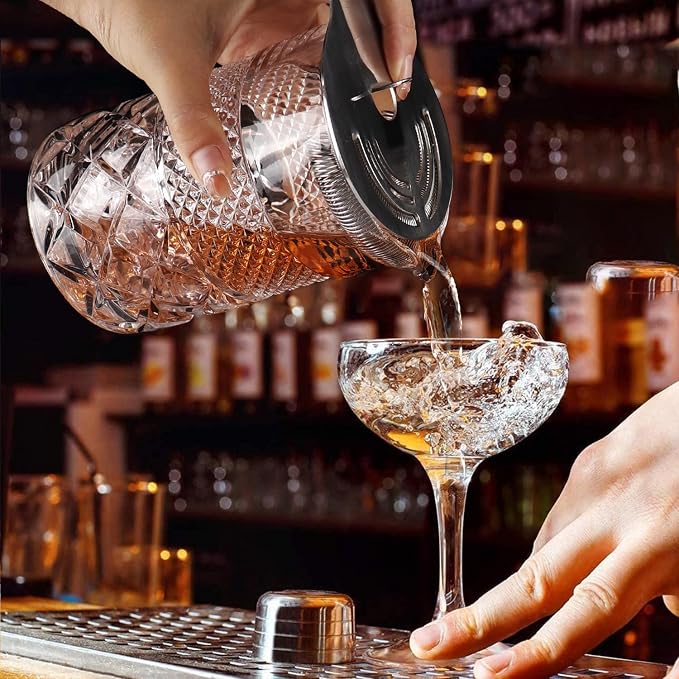 Cocktail Mixing Glass, 22oz Crystal Pitcher Thick Base Design Bartending Glasses - Image 4