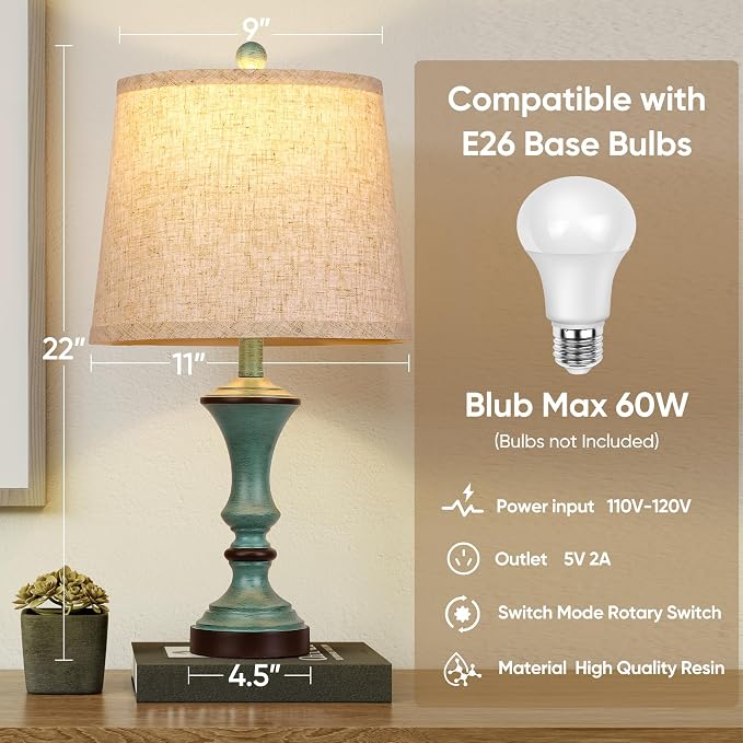 ROTTOGOON Retro Table Lamps Set of 2 Nightstand Lamp - Image 5
