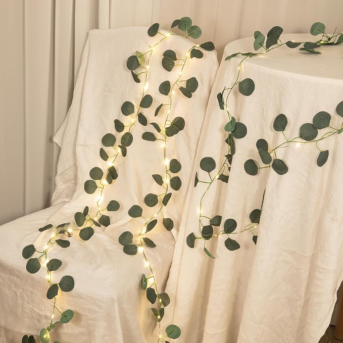 Vine with Fairy Lights, 33ft 100 LEDs Vine Lights Eucalyptus Battery Operated - Image 6