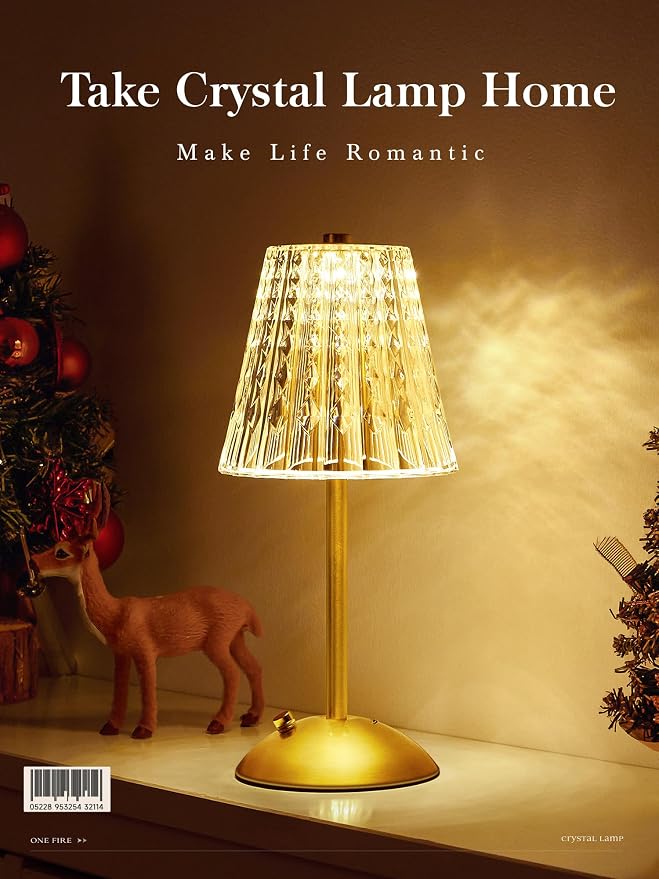 One Fire Nightstand Lamps Set of 2, Dimmable Crystal Table Lamp 3 Colors Gold - Image 7