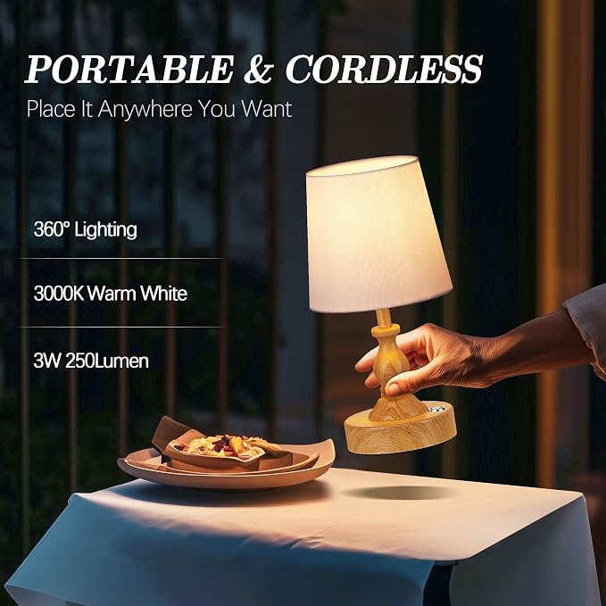 PARTPHONER Mini Cordless LED Table Lamp, 5200mAh Rechargeable Battery Operated - Image 4