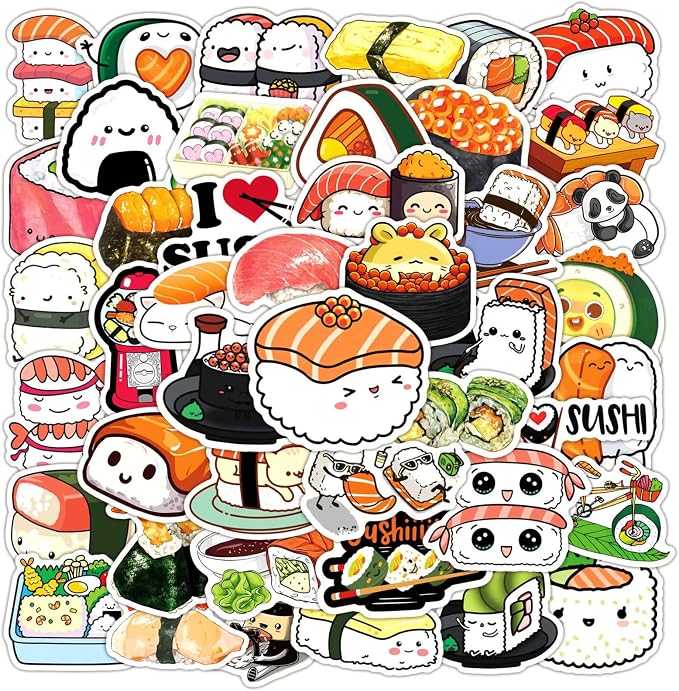 50pcs Cute Sushi Stickers for Kids, Kawaii Food Stickers for Water Bottle by Unknown
