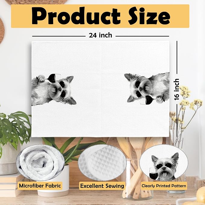 Funny Yorkshire Terrier Kitchen Towels Set of 2, Funny Dog Kitchen Accessories - Image 6