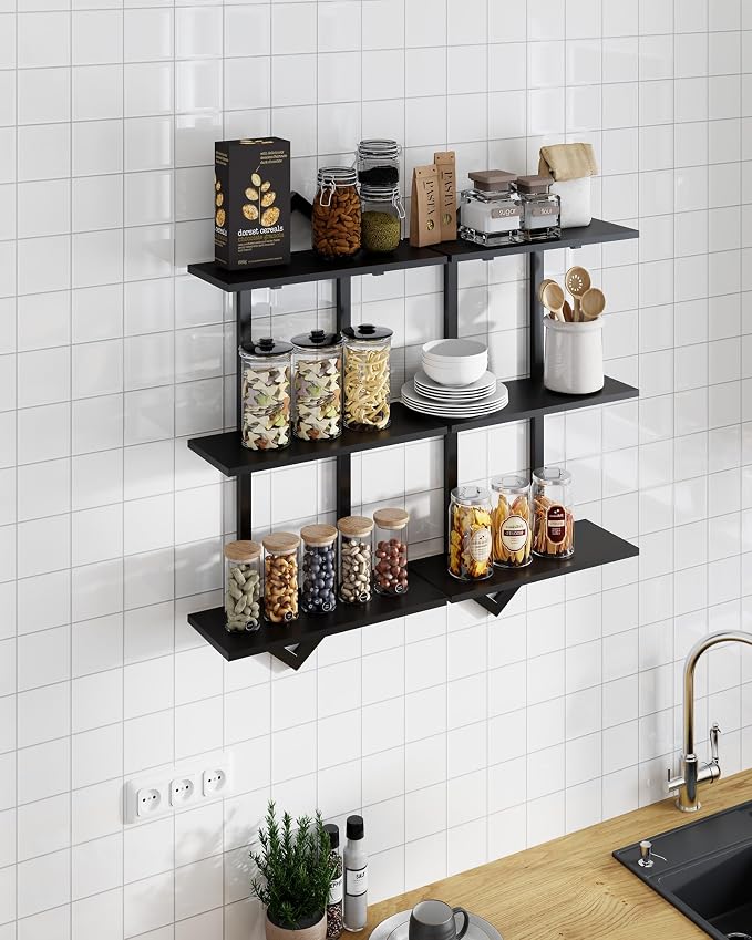 3 Tier Floating Shelves, Modern Geometric Wooden Shelf - Image 2