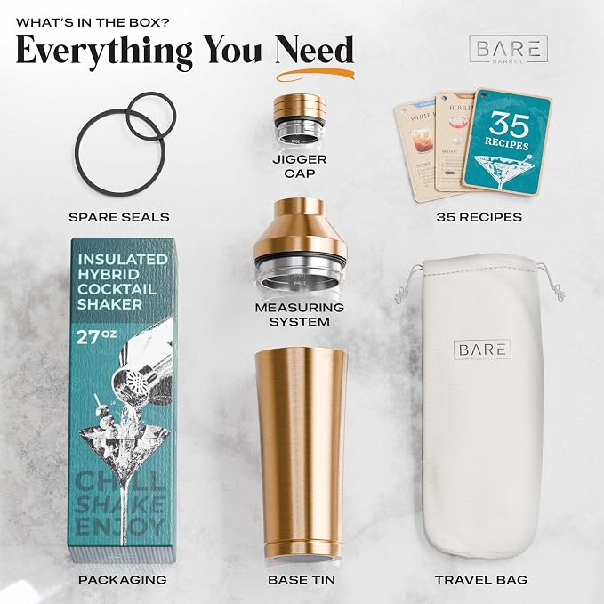 BARE BARREL Insulated Cocktail Shaker Set | Double Wall Stainless Steel | - Image 6