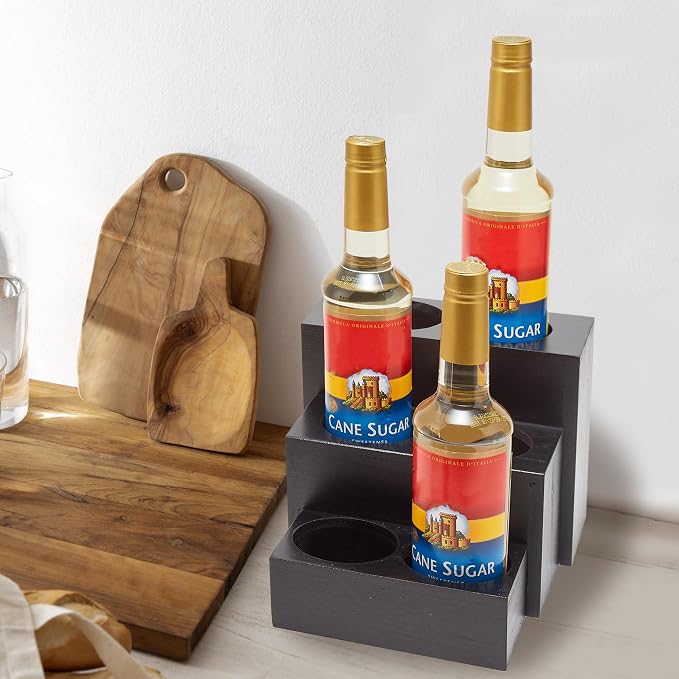 Black Wood Coffee Syrup Rack Organizer, 3 Tier Syrup Bottle Holder - Image 5