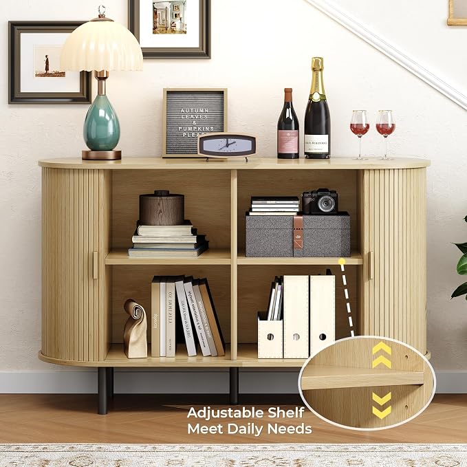 Buffet Cabinet with Storage, Fluted Sideboard Buffet with Sliding Door - Image 3