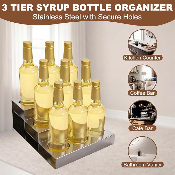 Novabright 3 Tier Coffee Syrup Rack Organizer, Stainless Steel Syrup Bottle - Image 6