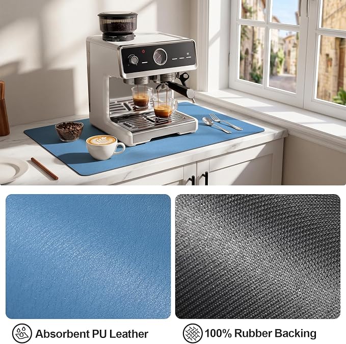 Ecotrim Absorbent Coffee Mat, Stain Hiding PU Leather Surface, Non-Slip Natural - Image 4
