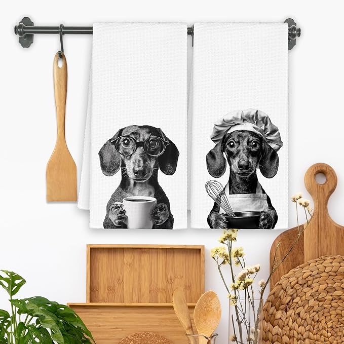 Dog Dachshund Kitchen Towels Set of 2, Funny Cute Hand Bathroom Towels Gifts - Image 2