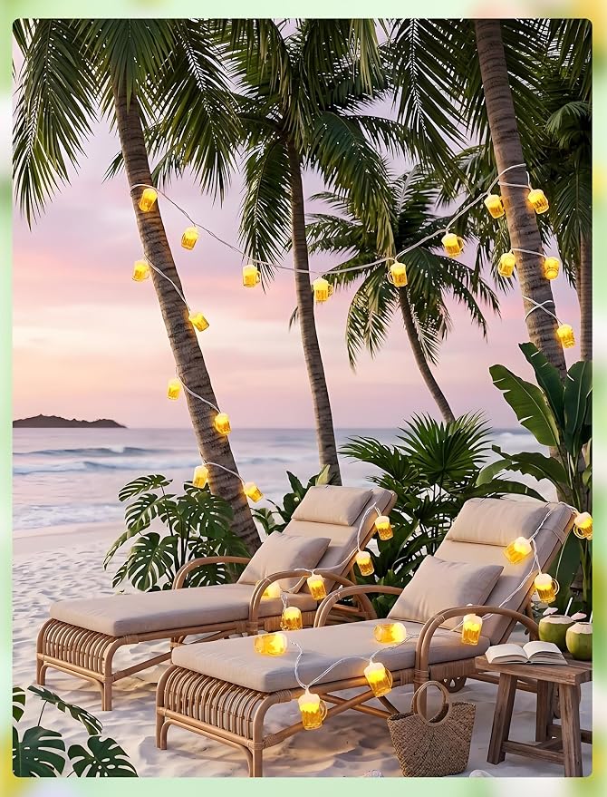 Outdoor Beer Mug String Lights Plug in, 8.5Ft 10 LED Tropical Beach Theme Beer - Image 6