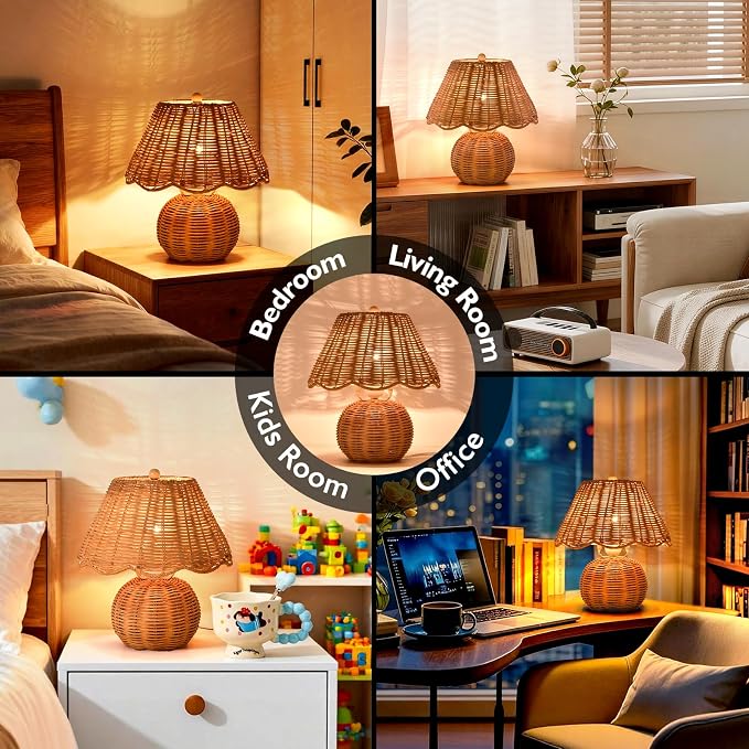 Ziqqeelam Boho Rattan Table Lamp, 11.81" H Natural Wicker Bedside Lamp - Image 4