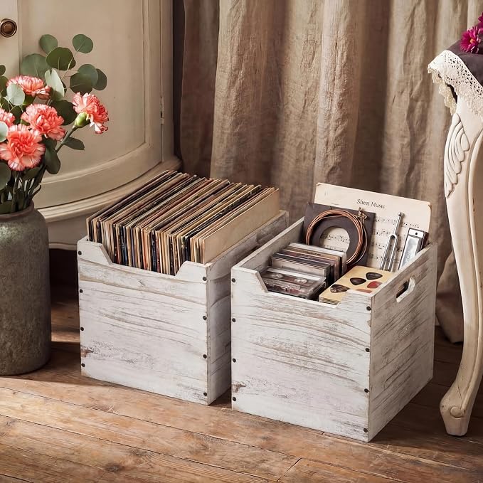 Colingmill 2 Pack Wooden Storage Box Bins Wood Crate - Image 5