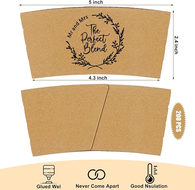 Jingmore 200 Pcs Wedding Coffee Sleeves The Perfect Blend Custom Kraft Paper - Image 2