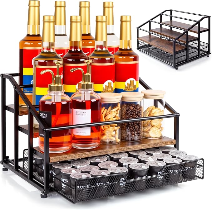 kimilus Coffee Syrup Rack Organizer, 4-Tier 12 Bottle Syrup Rack by kimilus