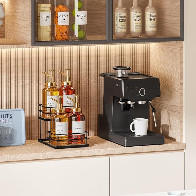 THYGIFTREE Coffee Syrup Rack Organizer 4 Bottle Syrup Holder Stand 2-Tier - Image 6