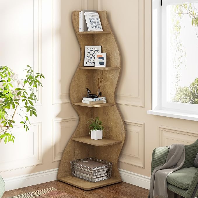 Tribesigns Corner Shelf, Modern 5-Tier Wall Corner Bookshelf, Stylish Corner - Image 4