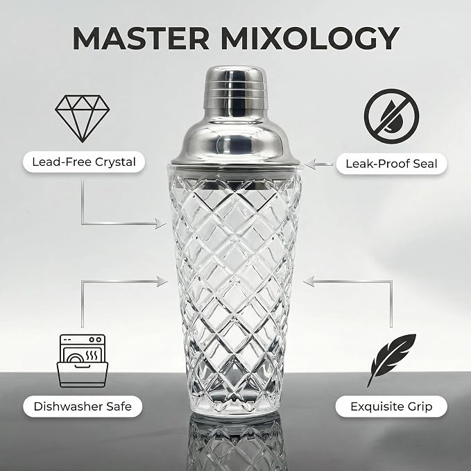 15oz Diamond-Cut Crystal Cocktail Shaker Clear Glass - Image 9