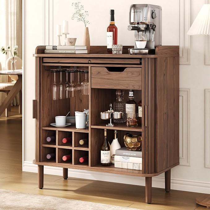 ONBRILL Fluted Bar Cabinet, Mid Century Modern Coffee Bar Cabinet, Wine Cabinet by ONBRILL
