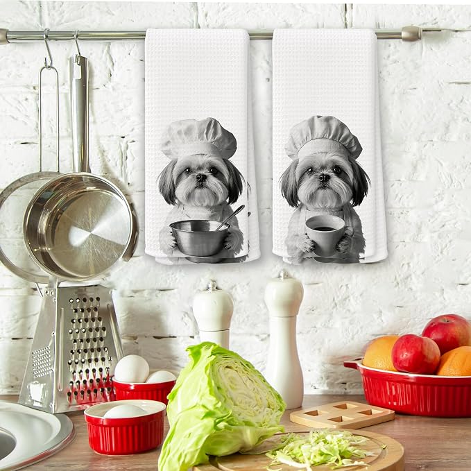 Funny Chef Shih Tzu Kitchen Towels Set of 2, Shih Tzu Dog Gifts - Image 3