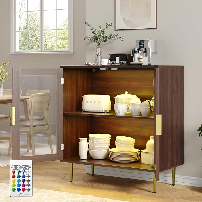 Housoul Buffet Cabinet with LED Lights, Sideboard Cabinet with 2 Doors Acrylic - Image 5