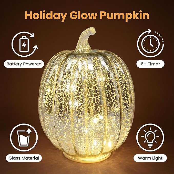 Mercury Glass Pumpkin Light - Image 3