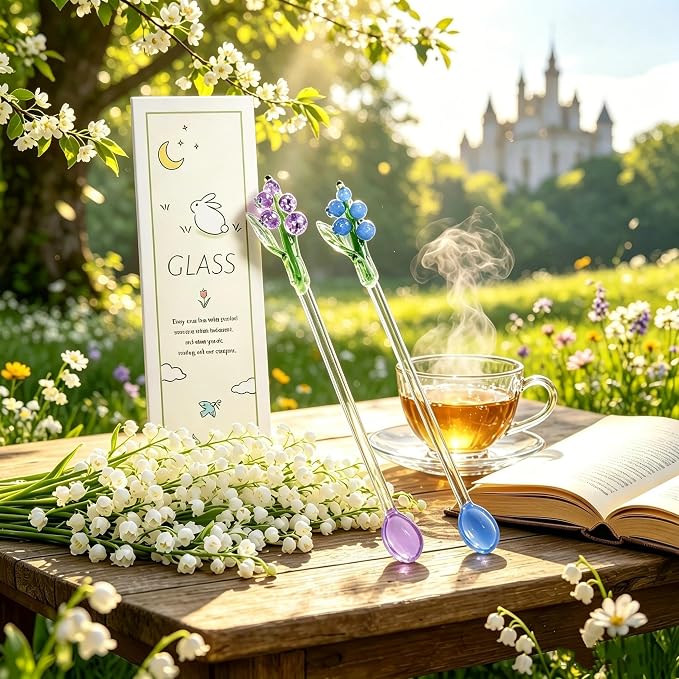 Homestia 2 Pack Bells Orchids Glass Swizzle Sticks Stirring Spoon, Beverage - Image 4