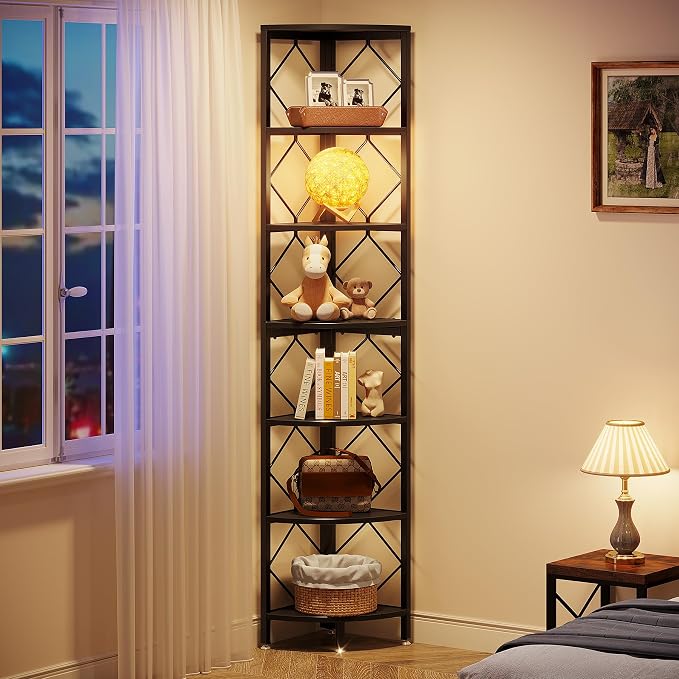 Tribesigns 7-Tier Corner Shelf, 78.7” Extra Tall Corner Bookcase, Industrial - Image 4