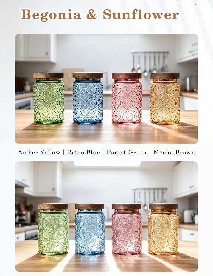 Glass Jars with Airtight Wood Lids – 4 PC 24 OZ Vintage Storage Canisters Set - Image 6