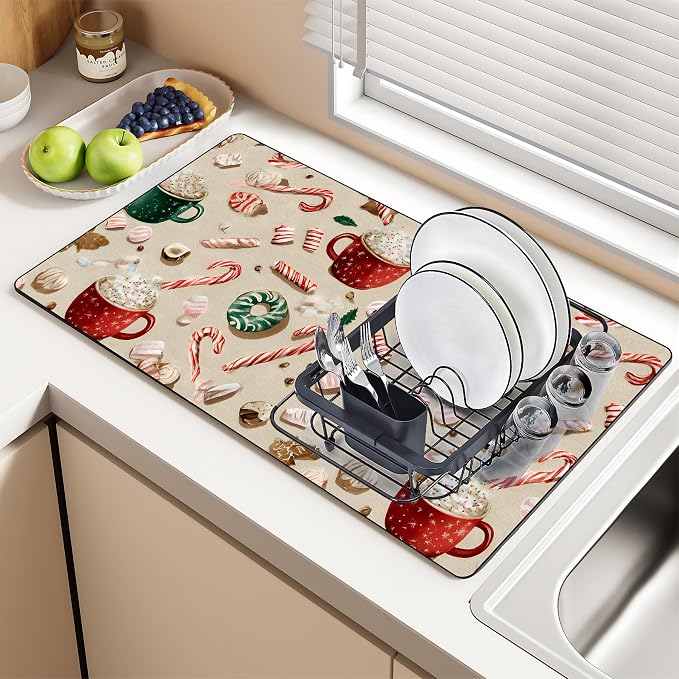 BVBOX Coffee Bar Mat Absorbent Dish Drying Mat Cuttable Hide Stain Draining - Image 7