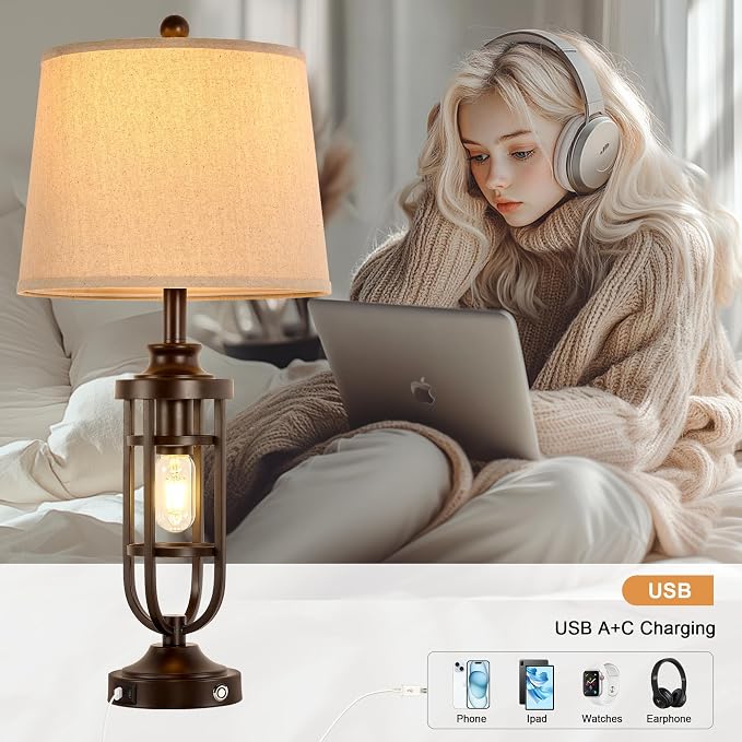 28.8" Farmhouse Table Lamps for Living Room Set of 2, Touch Lamps for Night - Image 2