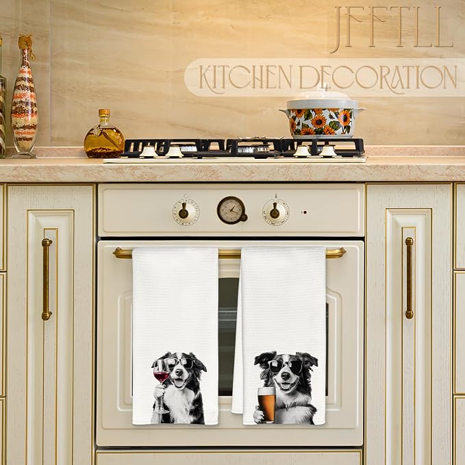 Funny Border Collie Kitchen Towels Set of 2, Funny Kitchen Decor, Wine Bar Decor - Image 3
