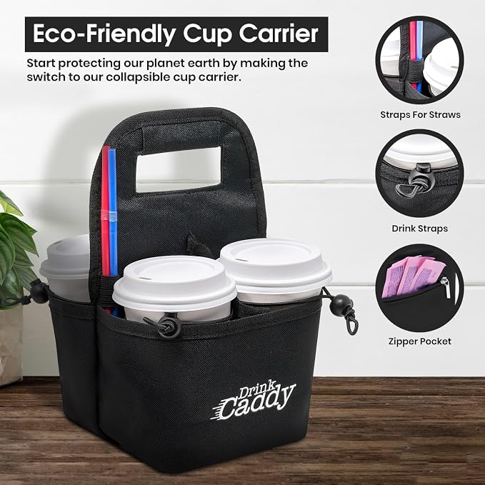Drink Caddy Portable Drink Carrier and Reusable Coffee Cup Holder - Image 2