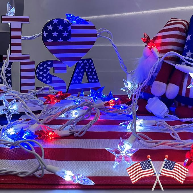 35 LED Patriotic Star String Lights, 13.6FT 4th of July Red White and Blue - Image 8