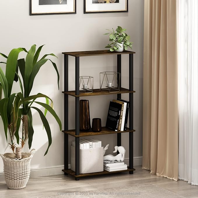 Furinno TURN-S-TUBE Storage Shelves, 4-Tier Book Shelf, Corner Shelf, Toolless - Image 4