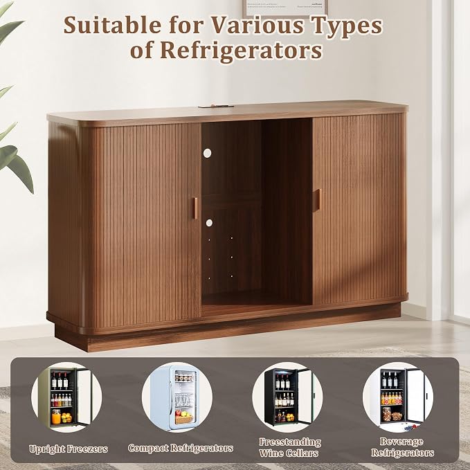 Coffee Bar Cabinet with Fridge Space, Liquor Wine Bar Cabinets with Wine Rack - Image 8