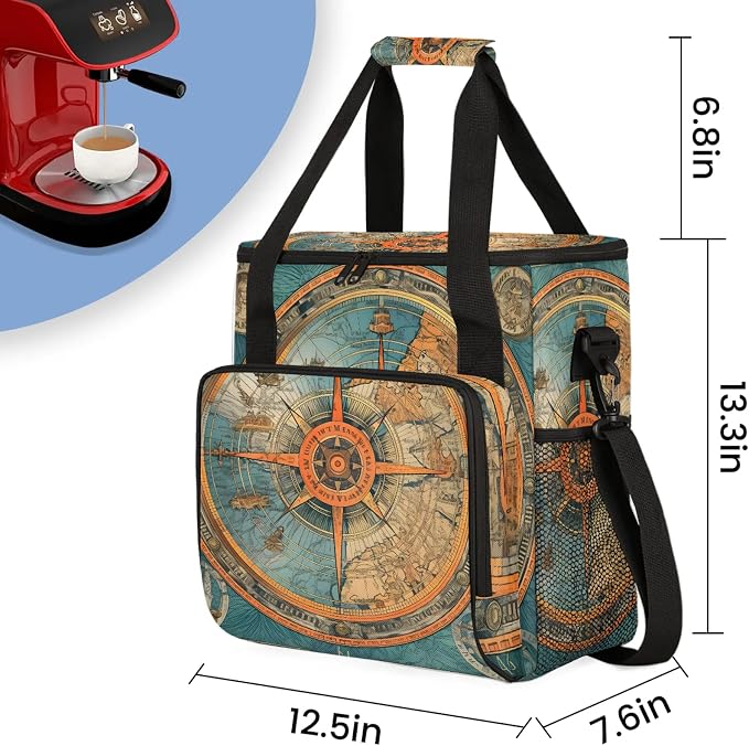 Nautical Ship Compass Coffee Maker Carring Bag, Large Insulated Storage - Image 2
